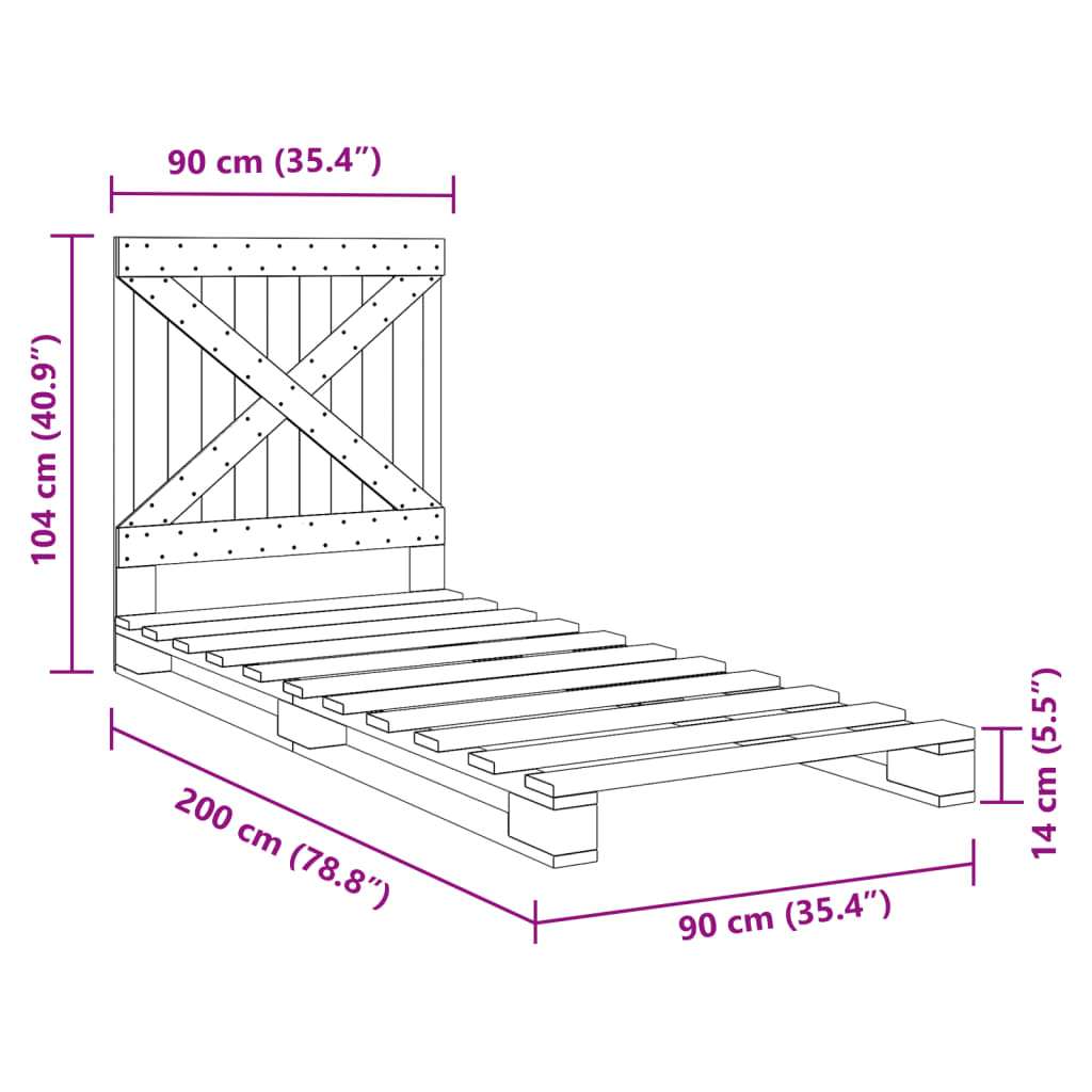 vidaXL Estructura de cama con cabecero madera maciza de pino 90x200 cm