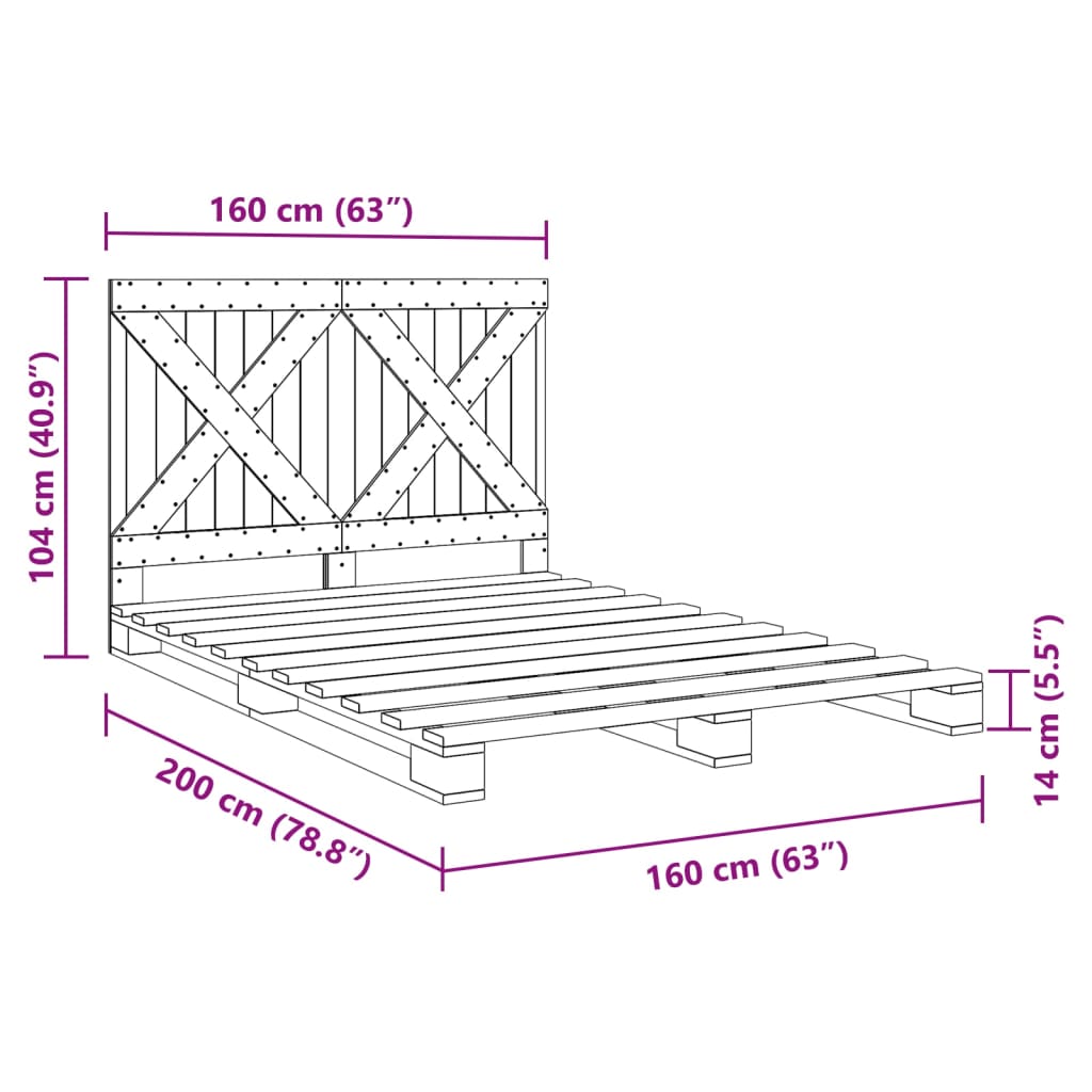 vidaXL Estructura de cama con cabecero madera maciza pino 160x200 cm