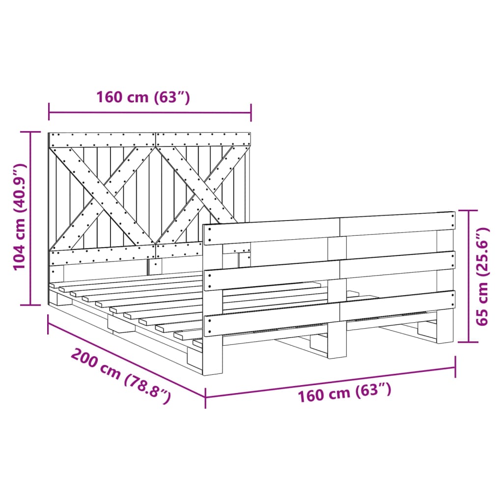 vidaXL Estructura de cama con cabecero madera maciza pino 160x200 cm