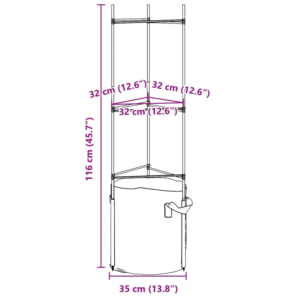 vidaXL Tutores para tomates con bolsa 4 uds de acero y PP 116 cm