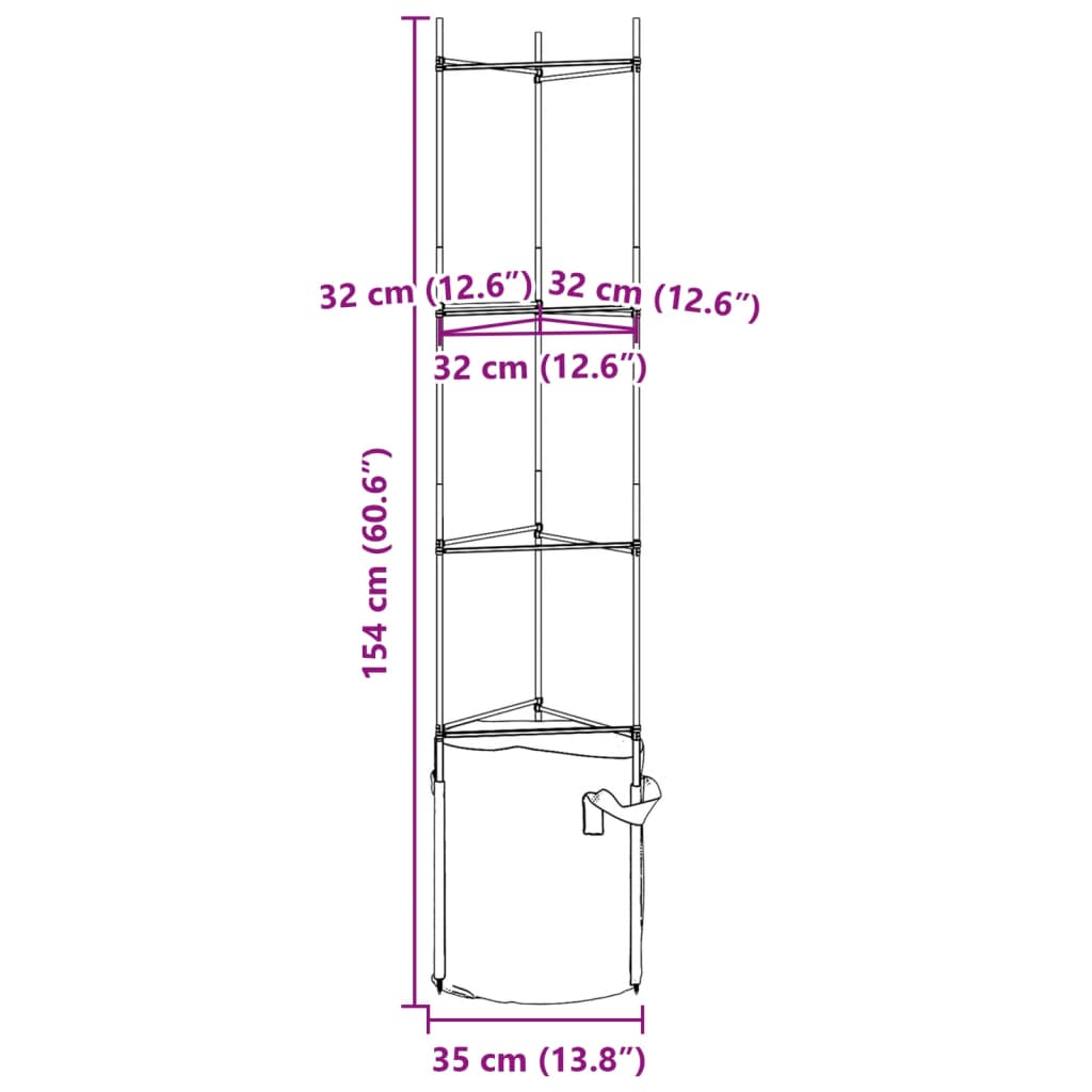 vidaXL Tutor para tomates con bolsa 4 uds de acero y PP 154 cm