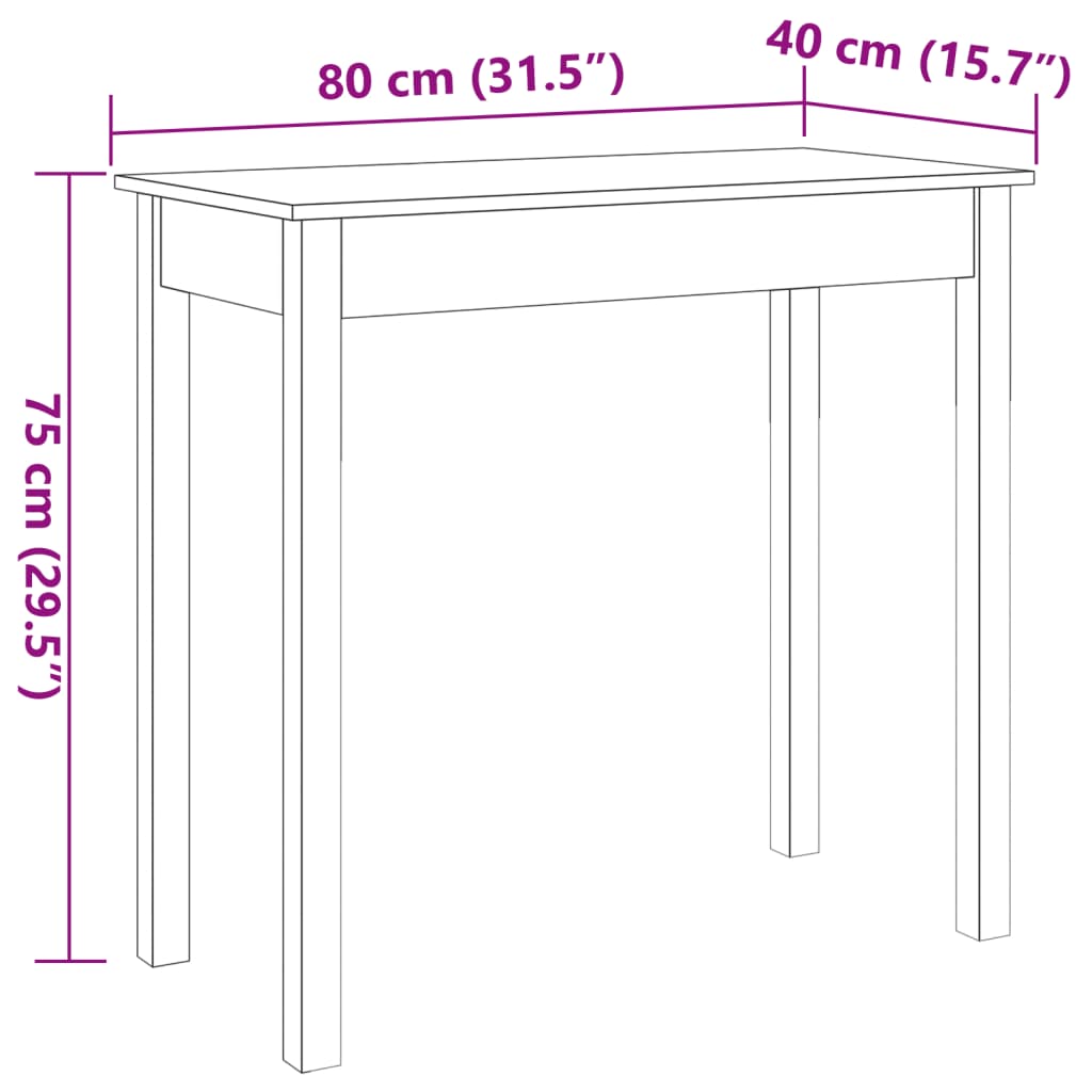 vidaXL Mesa consola de madera maciza de pino marrón cera 80x40x75 cm