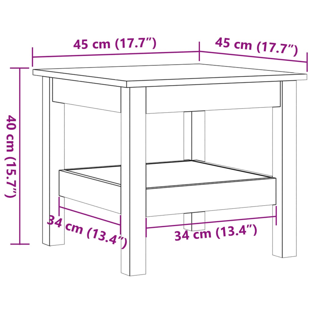 vidaXL Mesa de centro madera maciza de pino marrón cera 45x45x40 cm