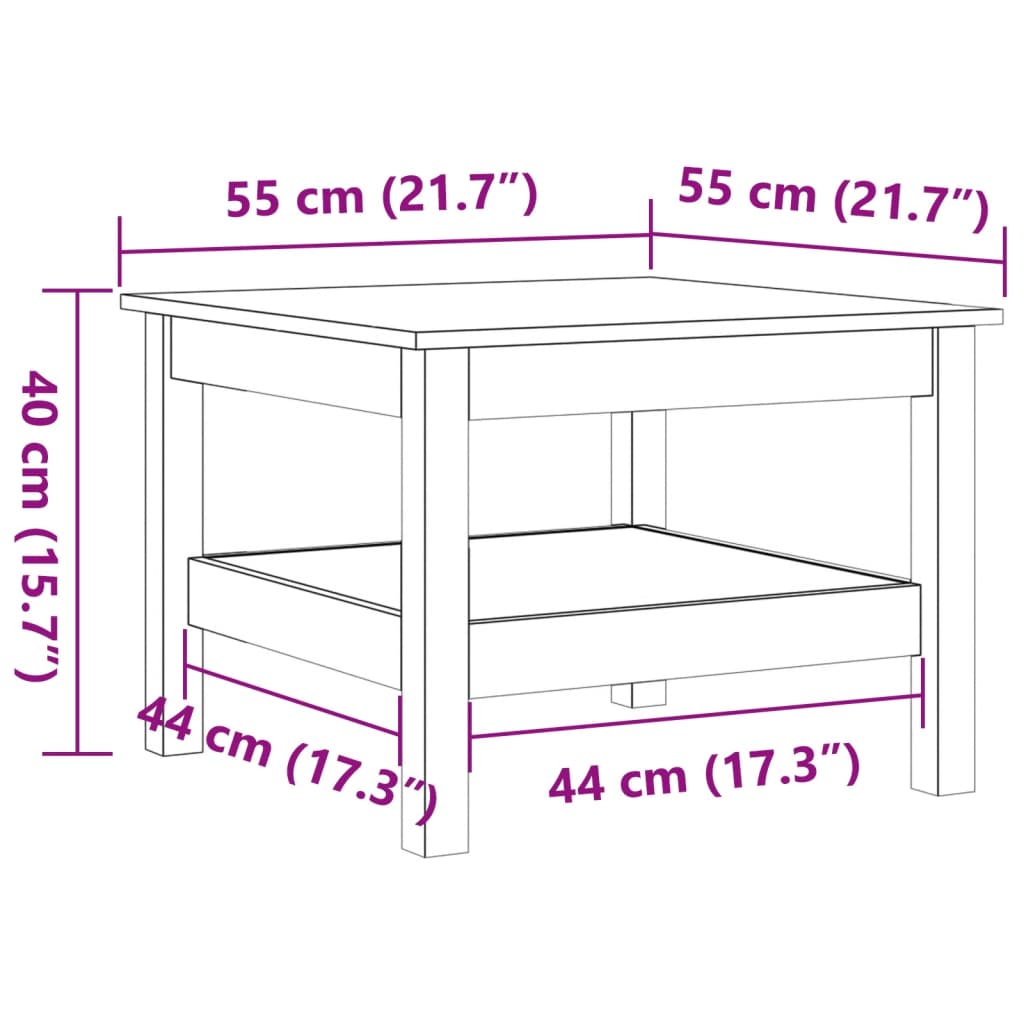 vidaXL Mesa de centro madera maciza de pino marrón cera 55x55x40 cm