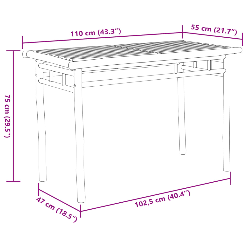 vidaXL Mesa de comedor de jardín bambú 110x55x75 cm