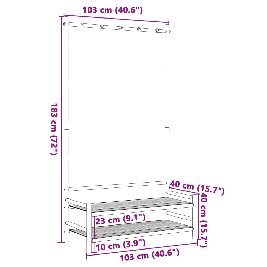 vidaXL Perchero con estantes bambú 103x40x183 cm