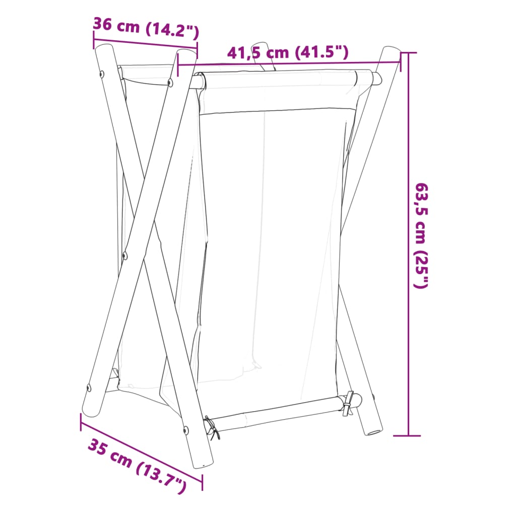 vidaXL Cesto de la ropa sucia de bambú blanco crema 41,5x36x63,5 cm