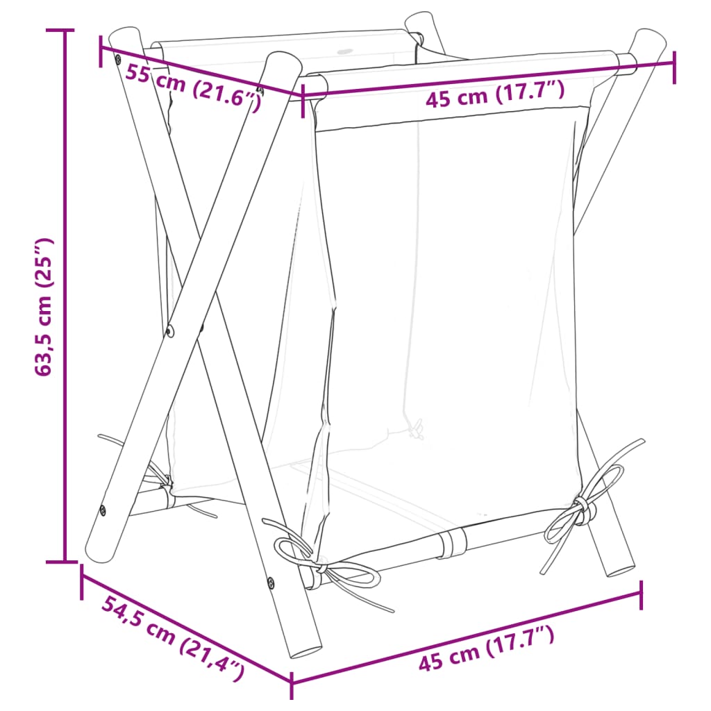 vidaXL Cesto de la ropa sucia de bambú blanco crema 45x55x63,5 cm