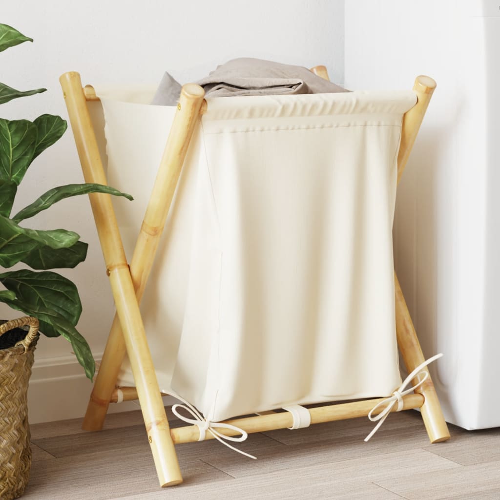 vidaXL Cesto de la ropa sucia de bambú blanco crema 45x55x63,5 cm