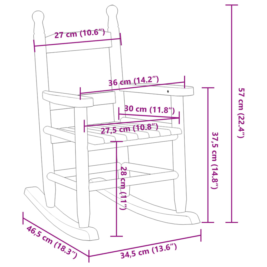 vidaXL Mecedora para niños madera maciza de álamo negro