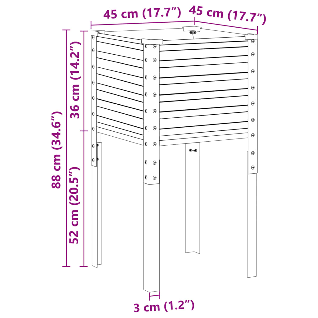 vidaXL Jardinera de acero galvanizado 45x45x88 cm