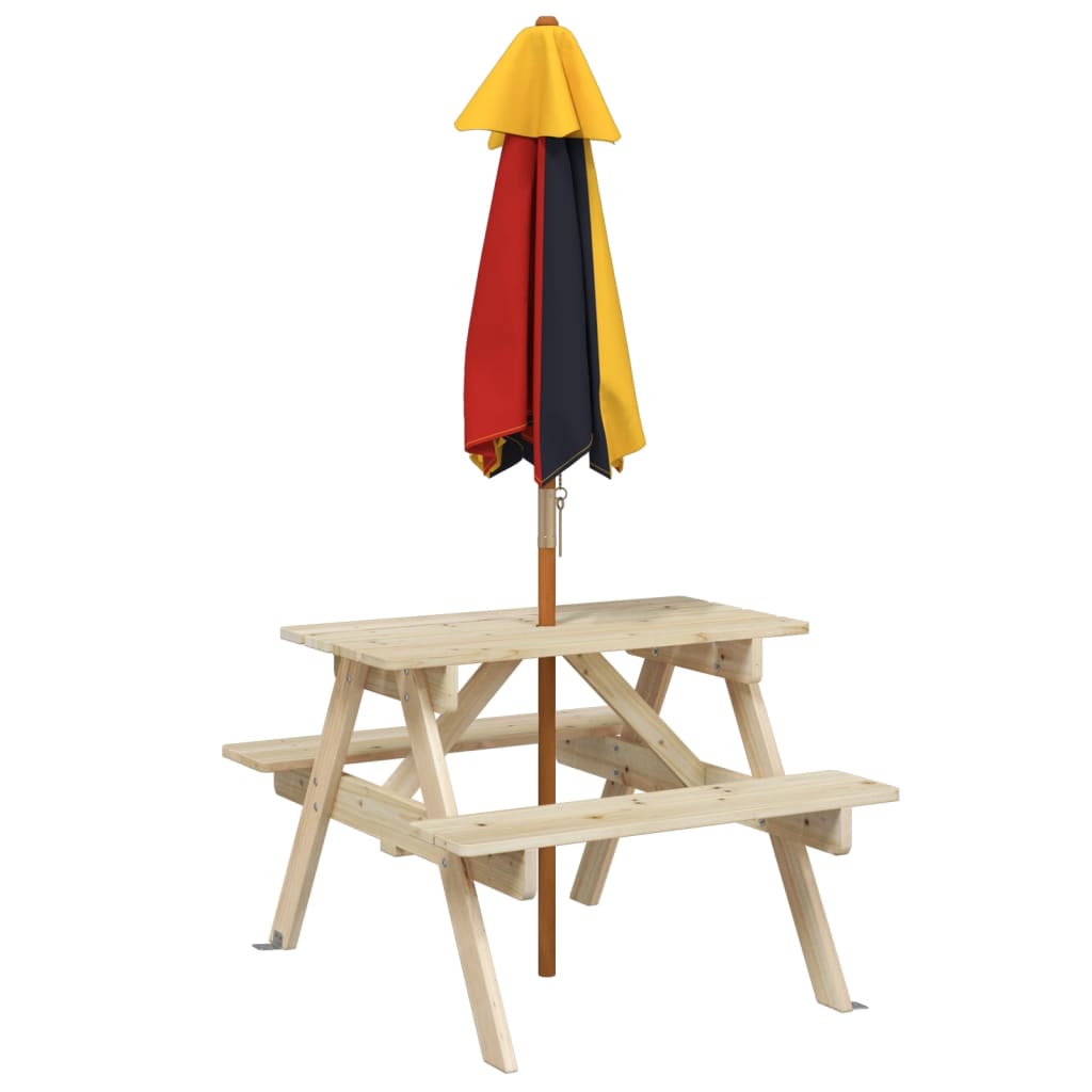 vidaXL Mesa de picnic para 4 niños agujero para sombrilla madera abeto