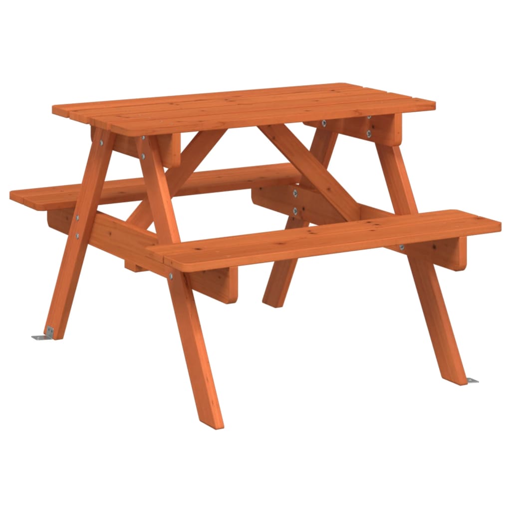 vidaXL Mesa de picnic para 4 niños agujero para sombrilla madera abeto