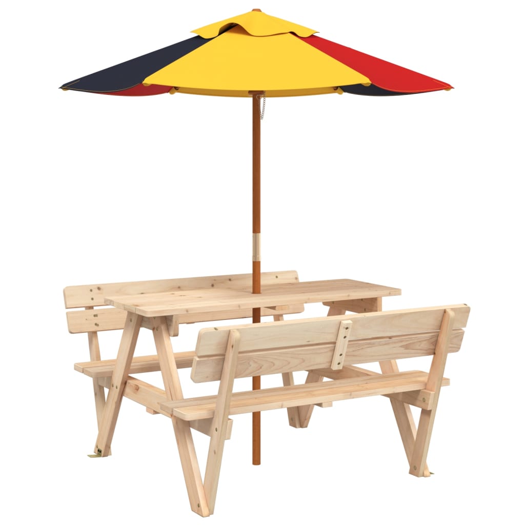 vidaXL Mesa de picnic para 4 niños agujero para sombrilla madera abeto