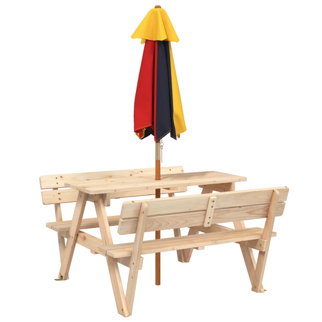 vidaXL Mesa de picnic para 4 niños agujero para sombrilla madera abeto