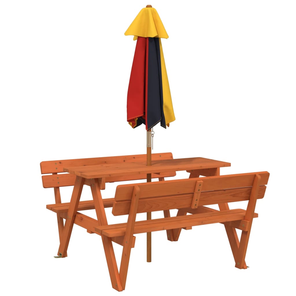 vidaXL Mesa de picnic para 4 niños agujero para sombrilla madera abeto