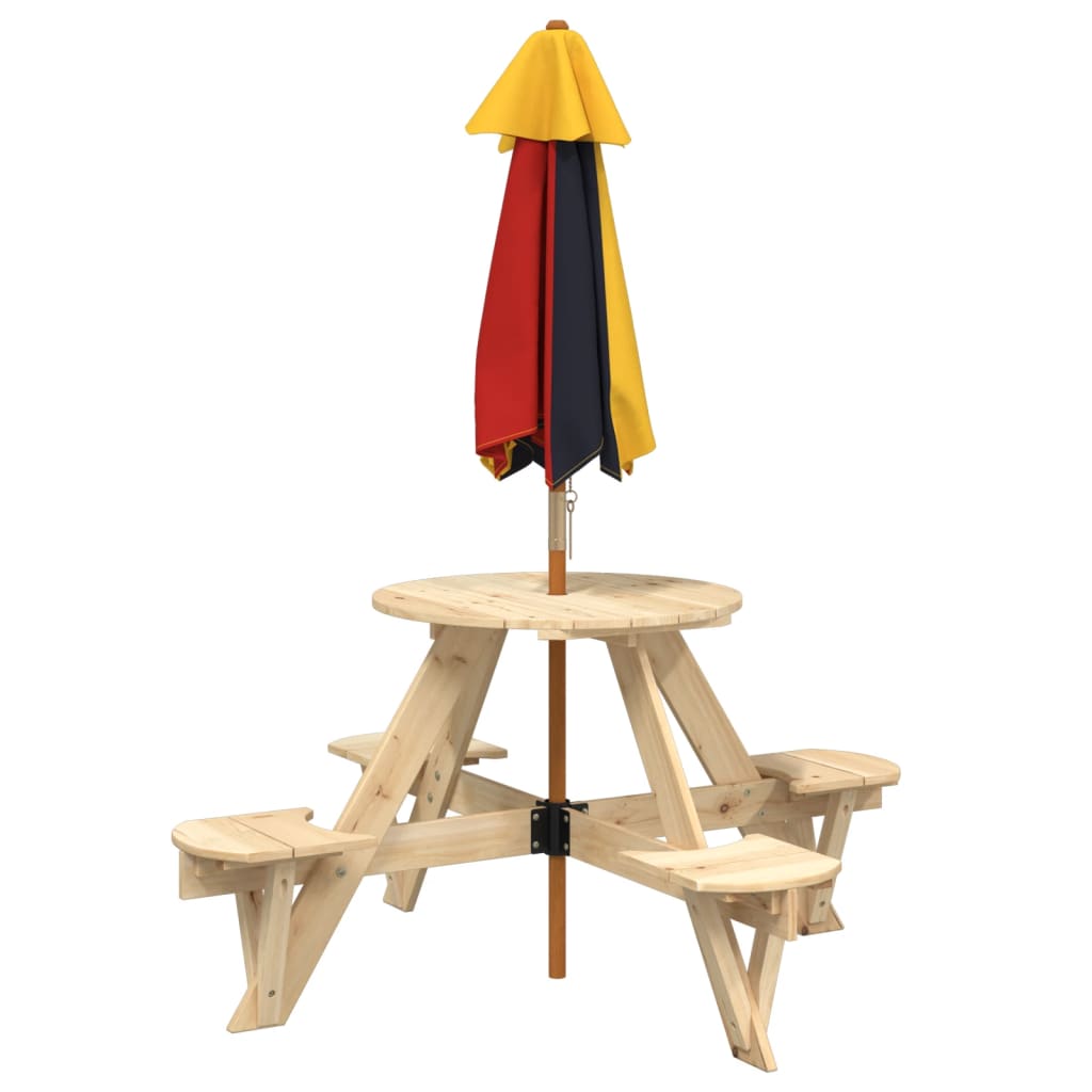 vidaXL Mesa de picnic para 4 niños agujero para sombrilla madera abeto