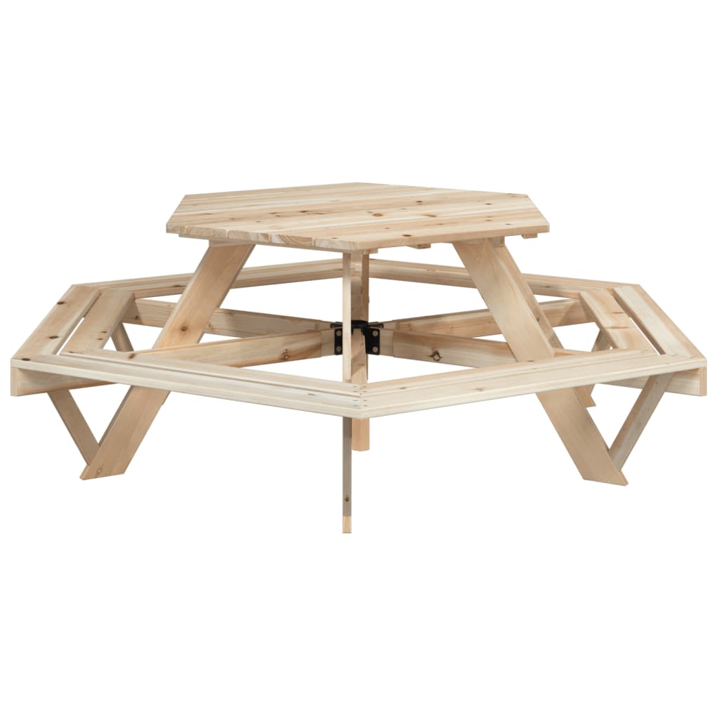 vidaXL Mesa de picnic hexagonal 6 niños agujero sombrilla madera abeto