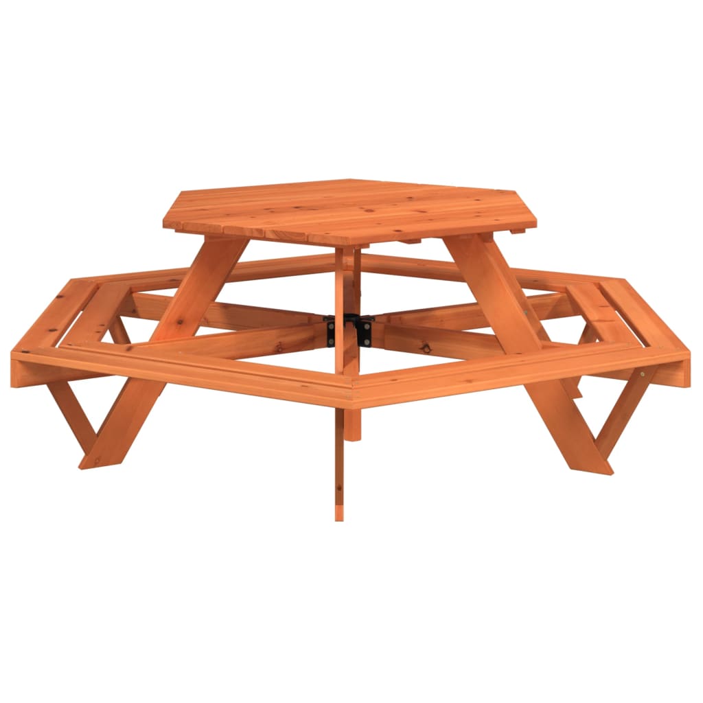 vidaXL Mesa de picnic hexagonal 6 niños agujero sombrilla madera abeto