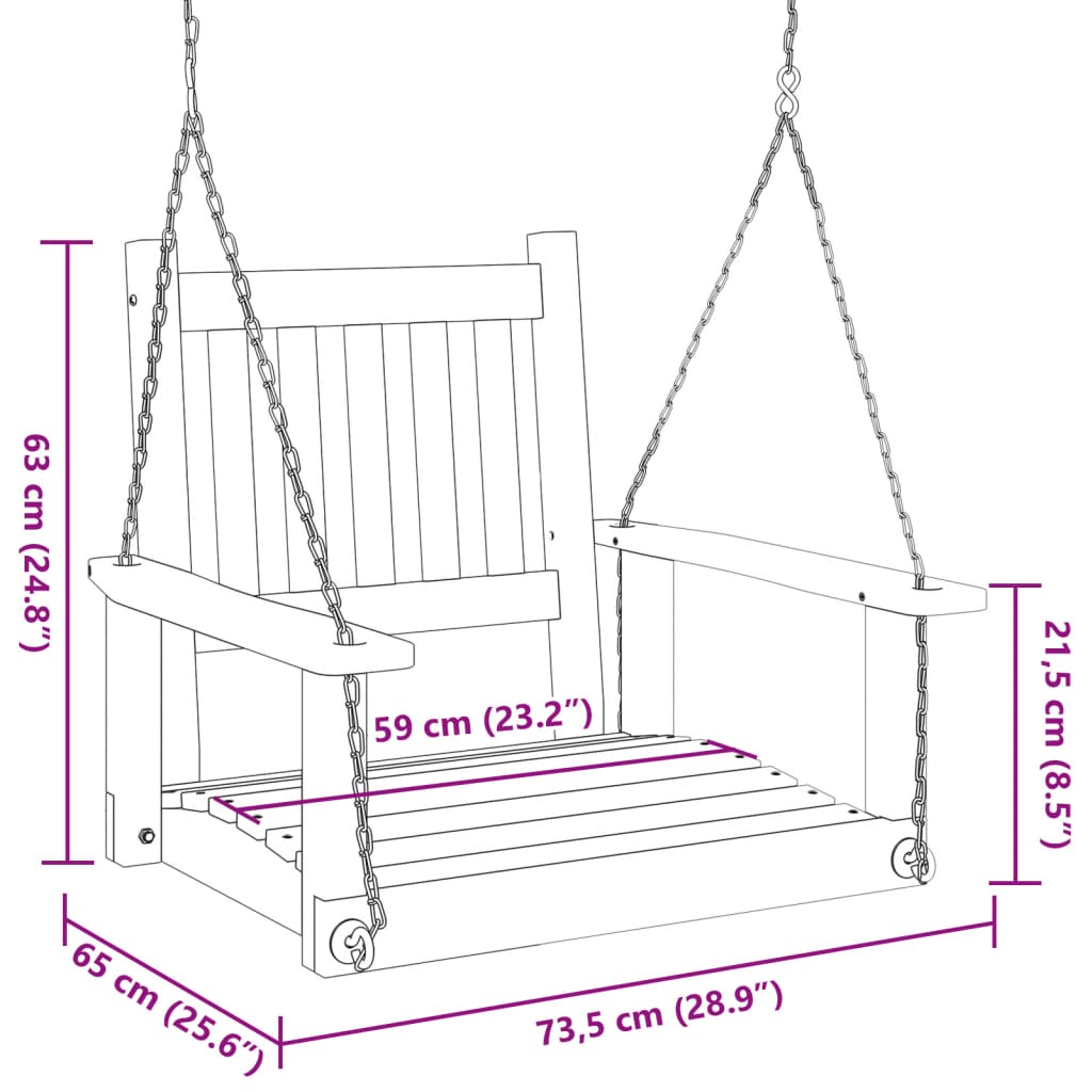 vidaXL Silla columpio jardín con cadenas de metal madera abeto marrón