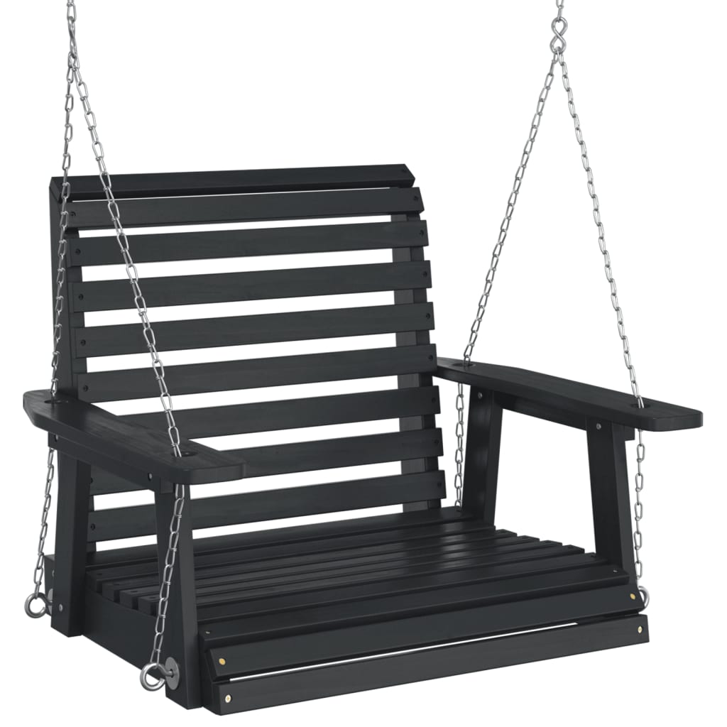 vidaXL Silla columpio jardín con cadenas de metal madera abeto negro