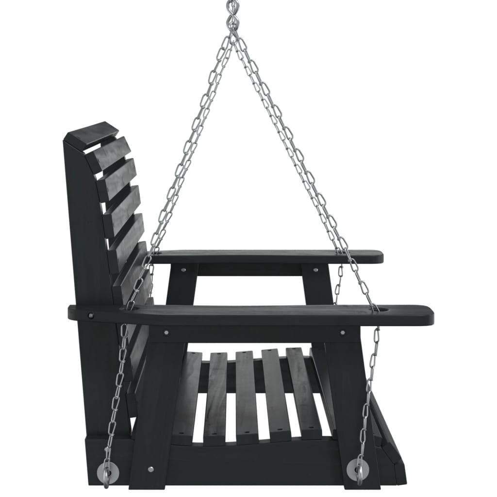 vidaXL Silla columpio jardín con cadenas de metal madera abeto negro