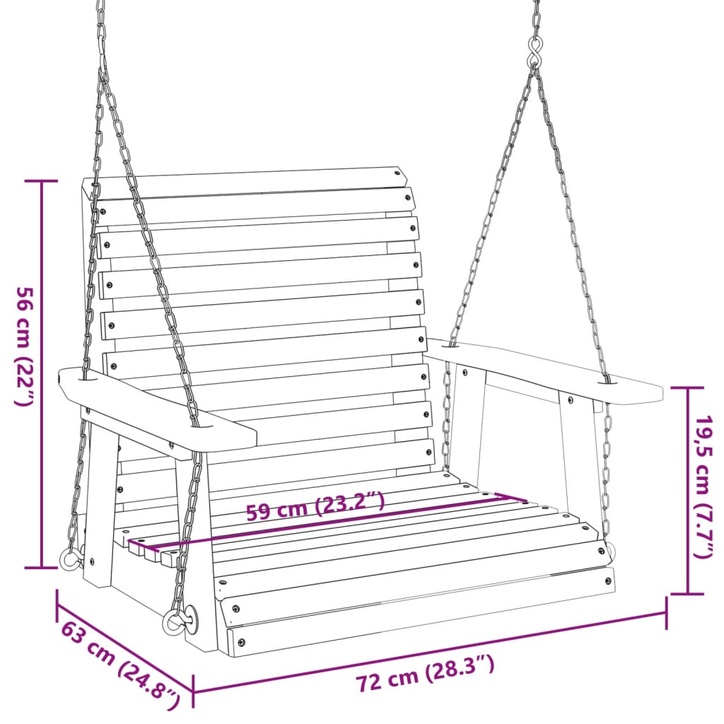 vidaXL Silla columpio jardín con cadenas de metal madera abeto negro