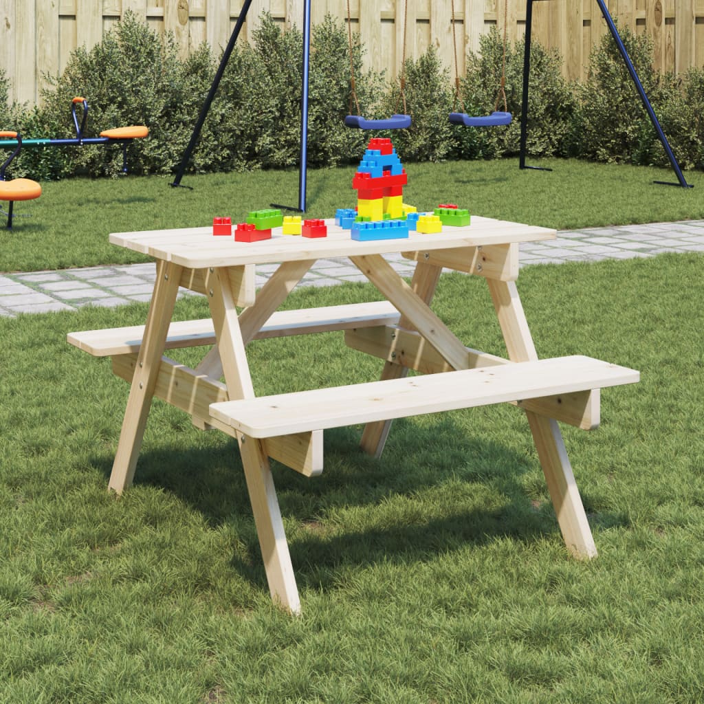 vidaXL Mesa de picnic para 4 niños agujero para sombrilla madera abeto