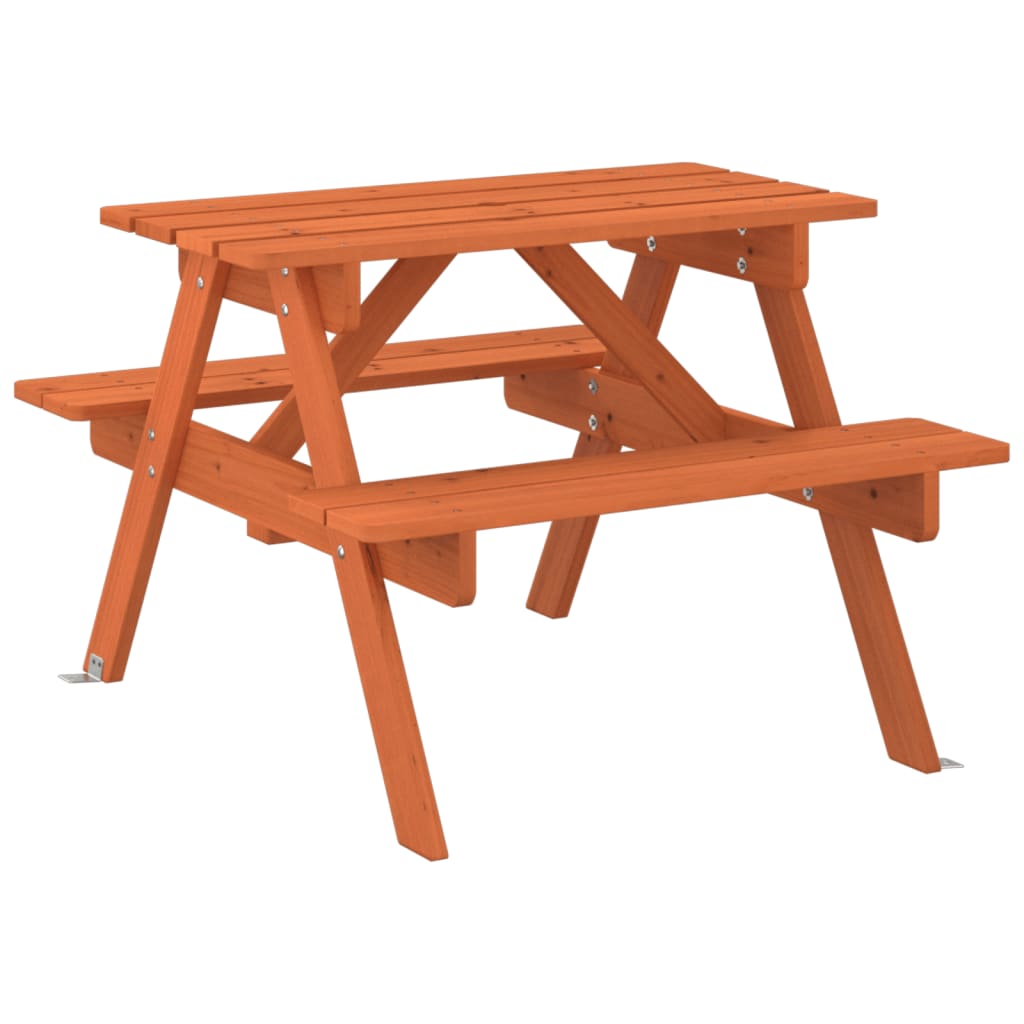 vidaXL Mesa de picnic para 4 niños agujero para sombrilla madera abeto