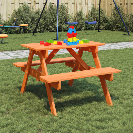 vidaXL Mesa de picnic para 4 niños agujero para sombrilla madera abeto