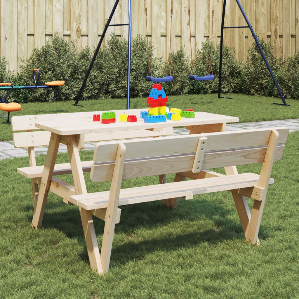 vidaXL Mesa de picnic para 4 niños agujero para sombrilla madera abeto