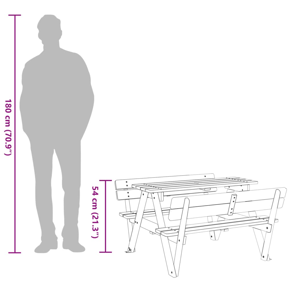 vidaXL Mesa de picnic para 4 niños agujero para sombrilla madera abeto