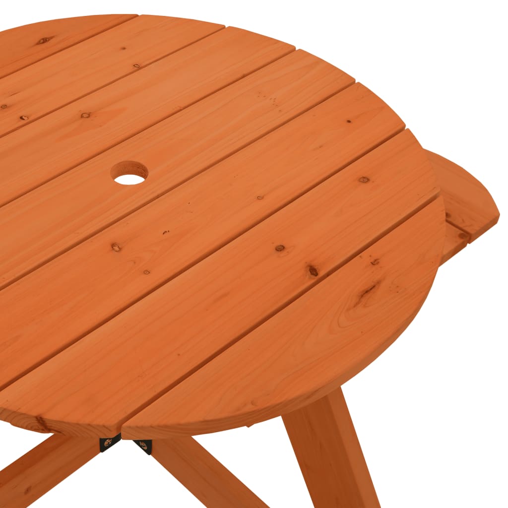 vidaXL Mesa de picnic para 4 niños agujero para sombrilla madera abeto