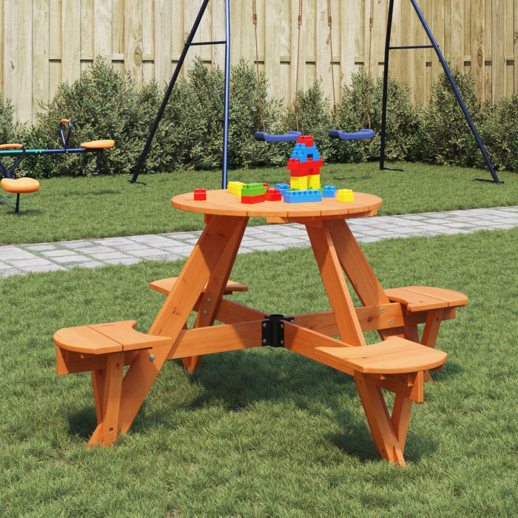 vidaXL Mesa de picnic para 4 niños agujero para sombrilla madera abeto