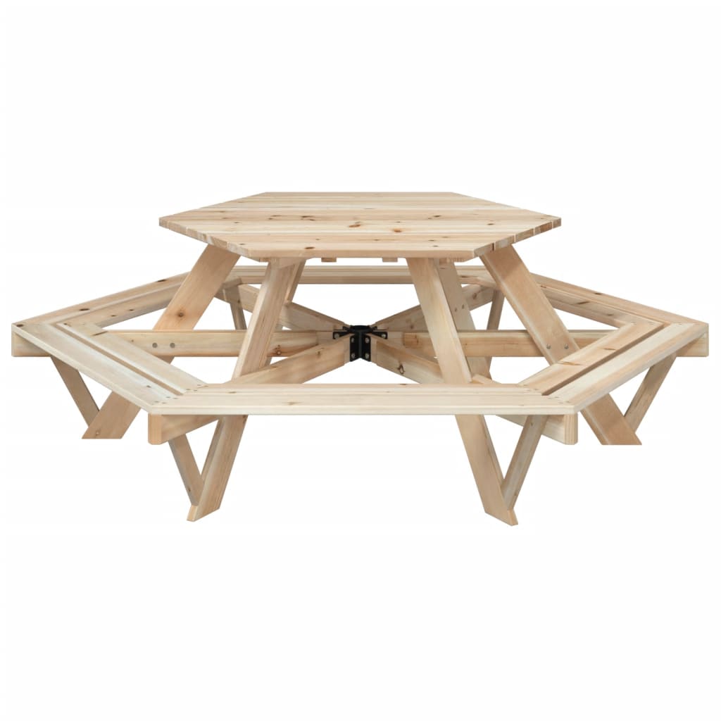 vidaXL Mesa de picnic hexagonal 6 niños agujero sombrilla madera abeto