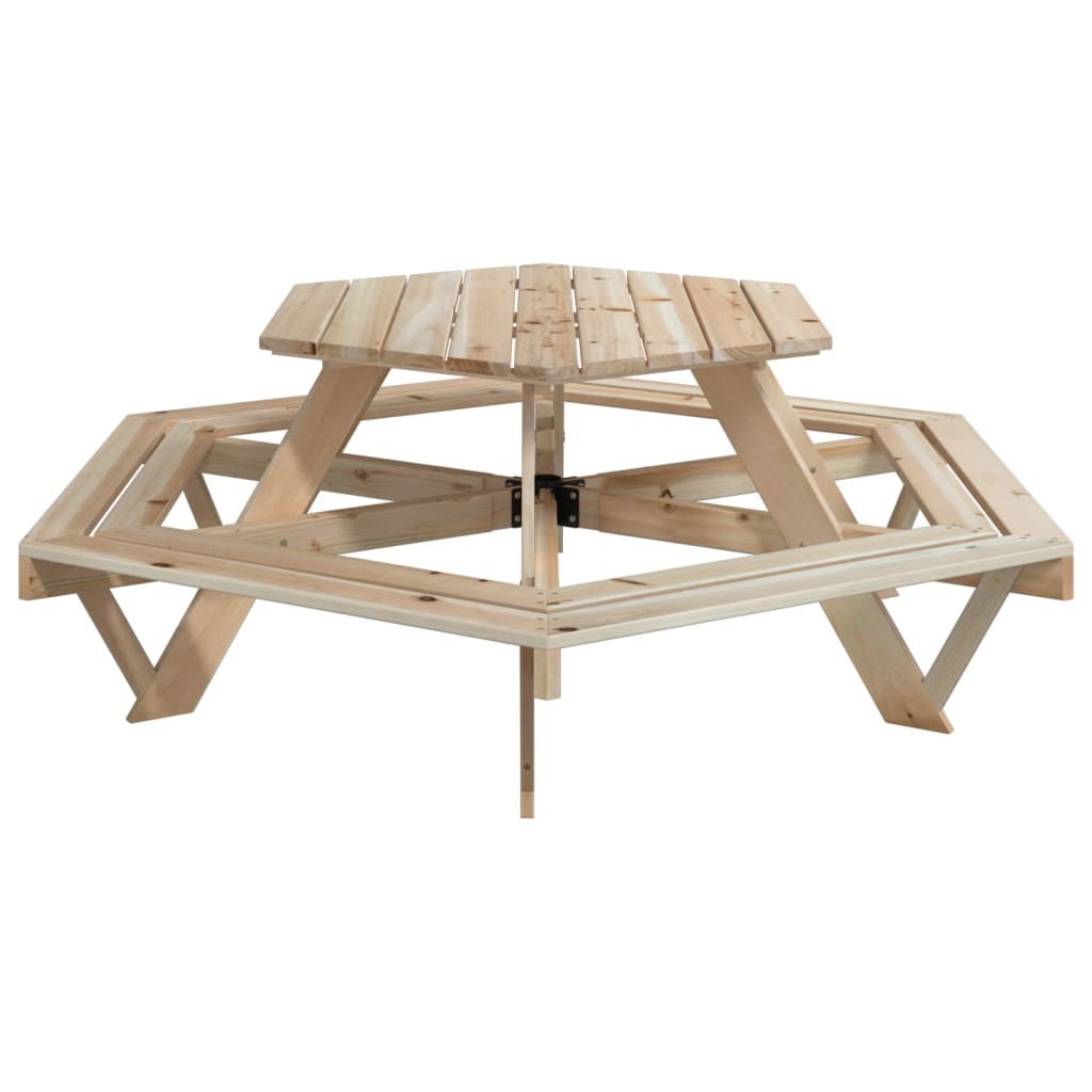 vidaXL Mesa de picnic hexagonal 6 niños agujero sombrilla madera abeto