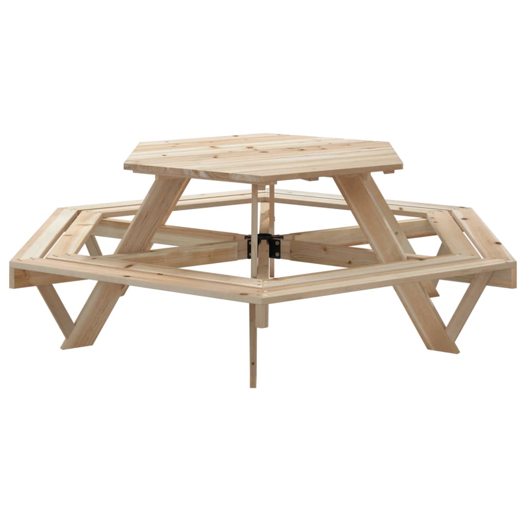 vidaXL Mesa de picnic hexagonal 6 niños agujero sombrilla madera abeto