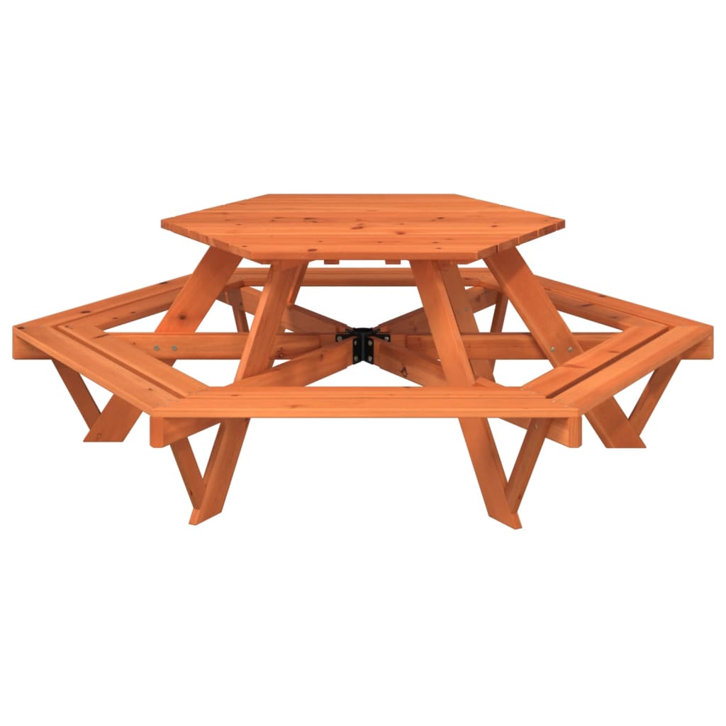 vidaXL Mesa de picnic hexagonal 6 niños agujero sombrilla madera abeto