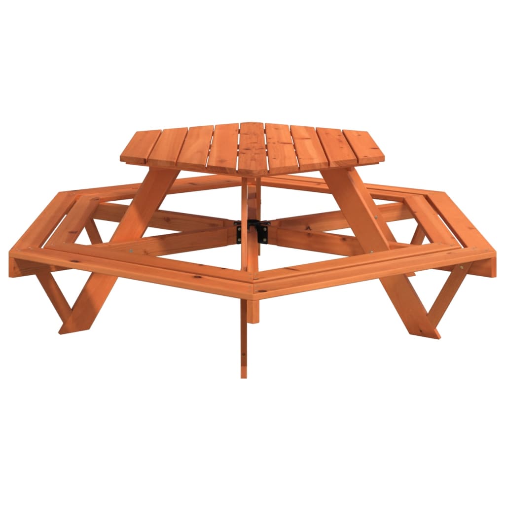 vidaXL Mesa de picnic hexagonal 6 niños agujero sombrilla madera abeto