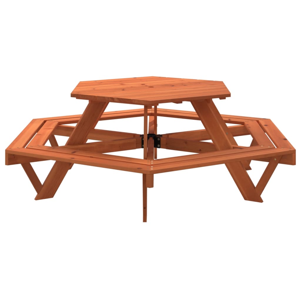 vidaXL Mesa de picnic hexagonal 6 niños agujero sombrilla madera abeto