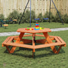 vidaXL Mesa de picnic hexagonal 6 niños agujero sombrilla madera abeto