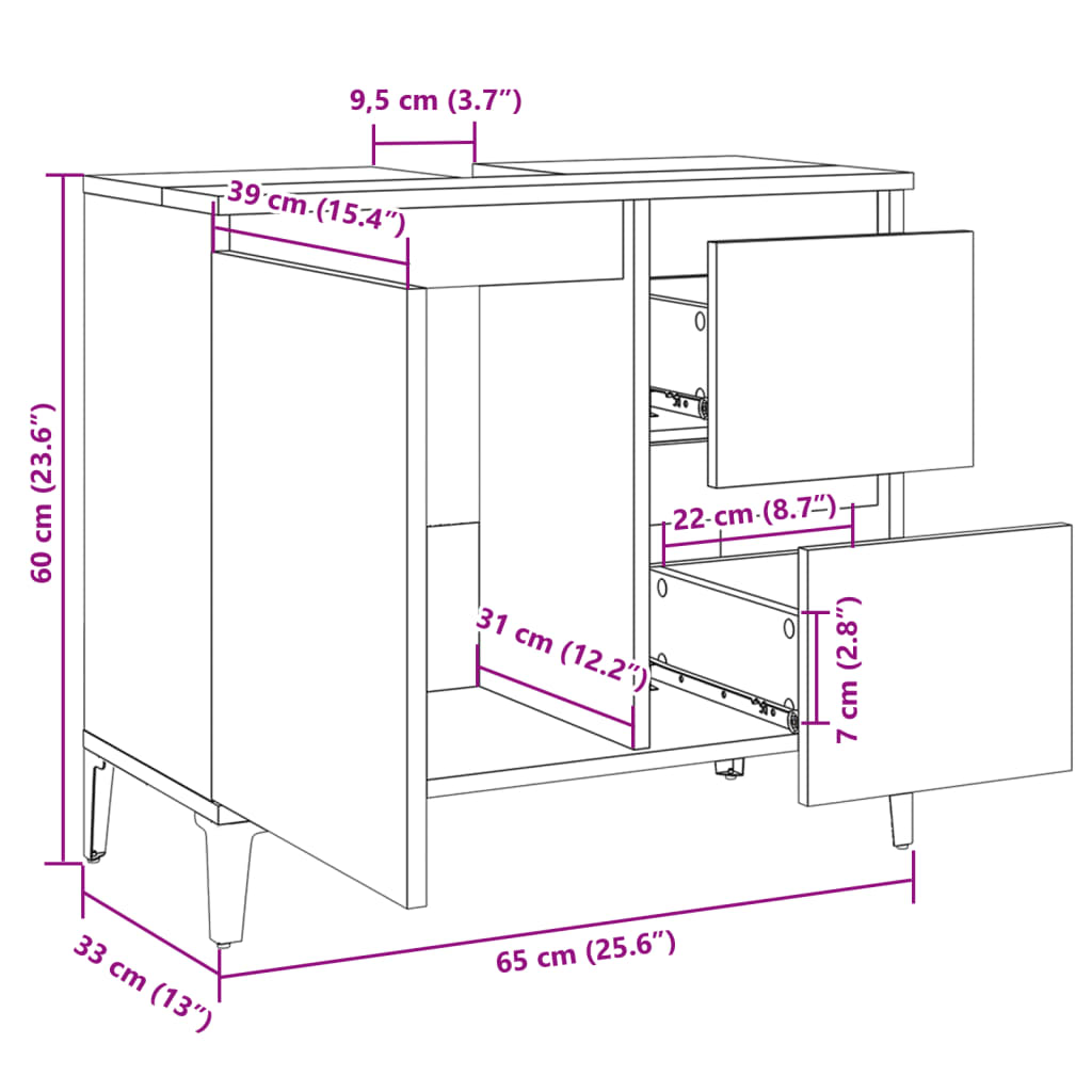 vidaXL Armario de baño madera contrachapada roble Sonoma 65x33x60 cm