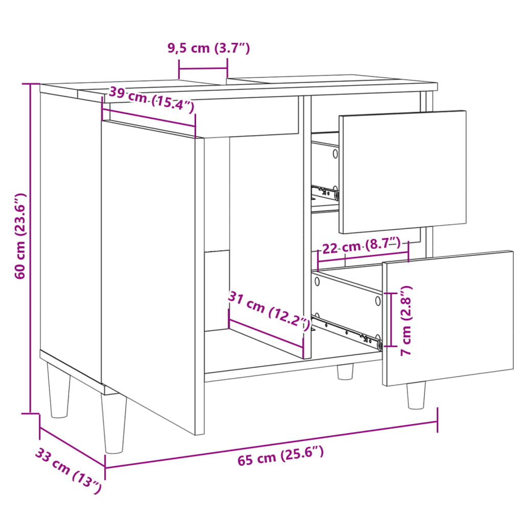 vidaXL Armario de baño madera contrachapada roble Sonoma 65x33x60 cm