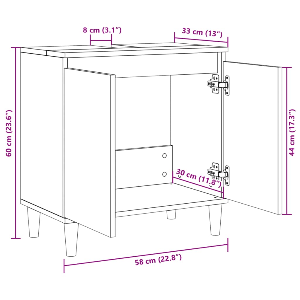 vidaXL Armario de lavabo madera contrachapada roble Sonoma 58x33x60 cm