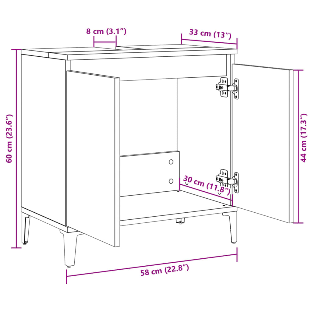 vidaXL Armario de lavabo madera contrachapada roble Sonoma 58x33x60 cm