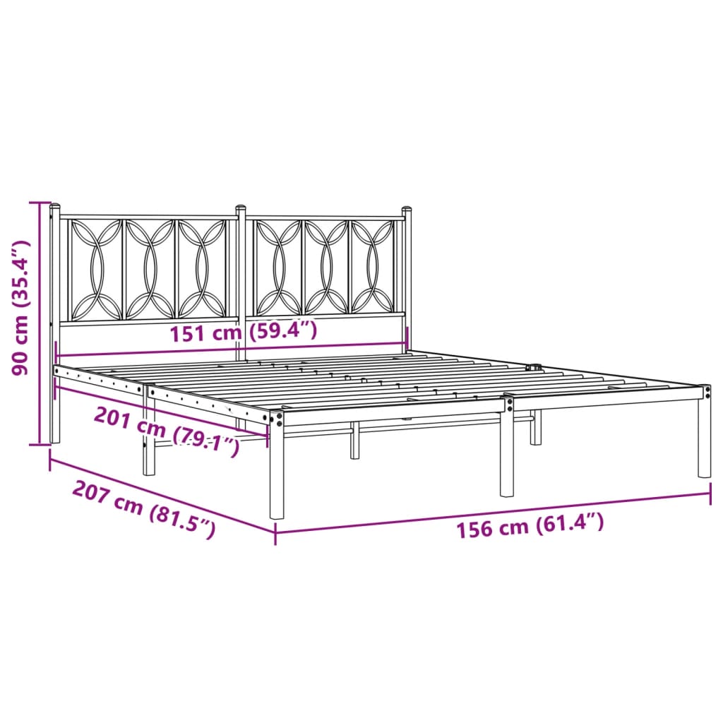 vidaXL Estructura cama sin colchón con cabecero metal negro 150x200 cm