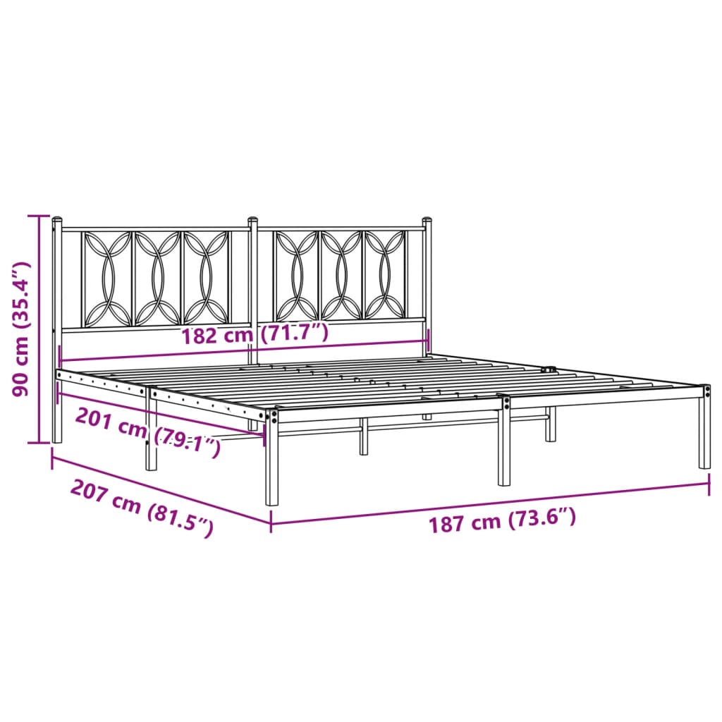 vidaXL Estructura cama sin colchón con cabecero metal negro 180x200 cm