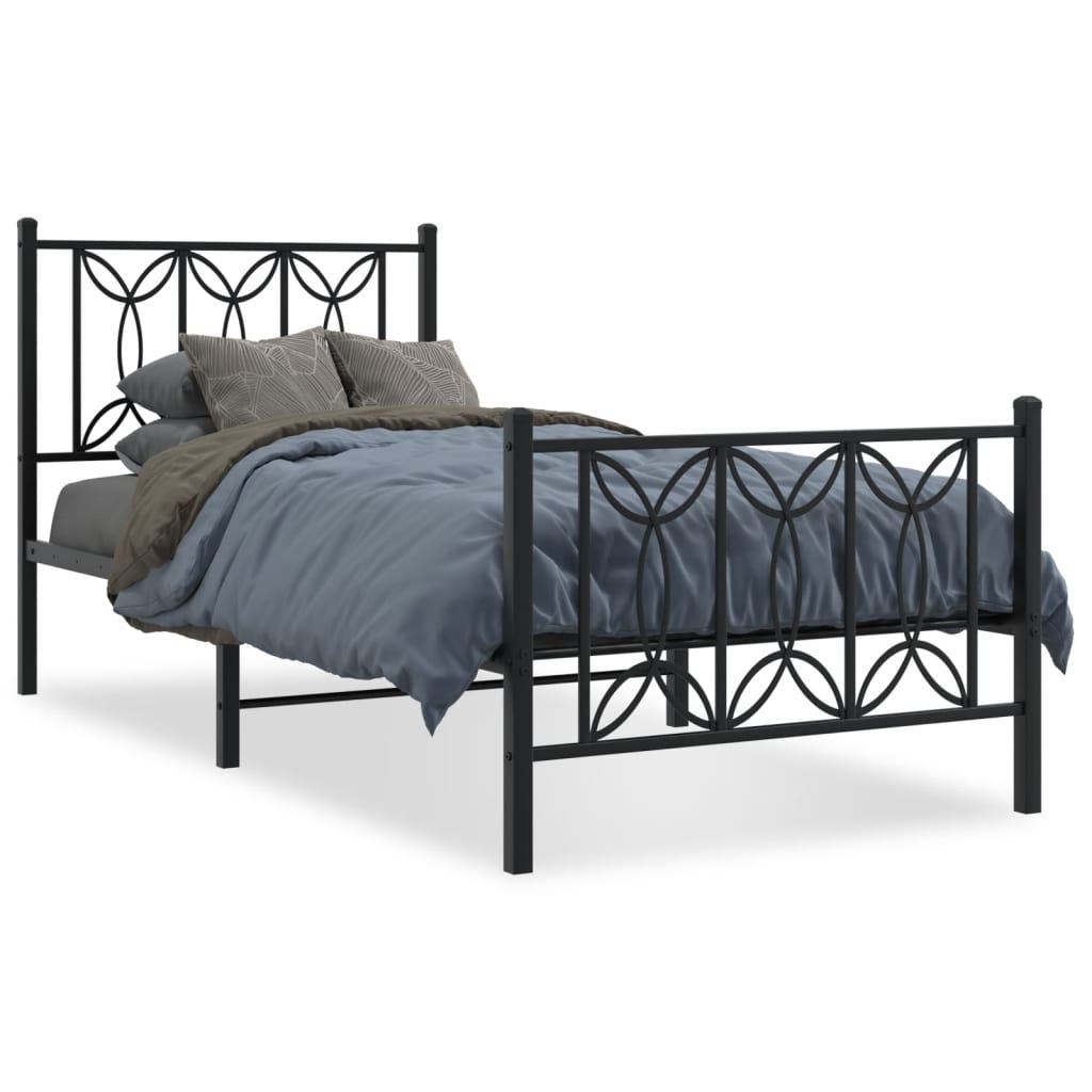 vidaXL Estructura cama sin colchón con estribo metal negro 90x200 cm