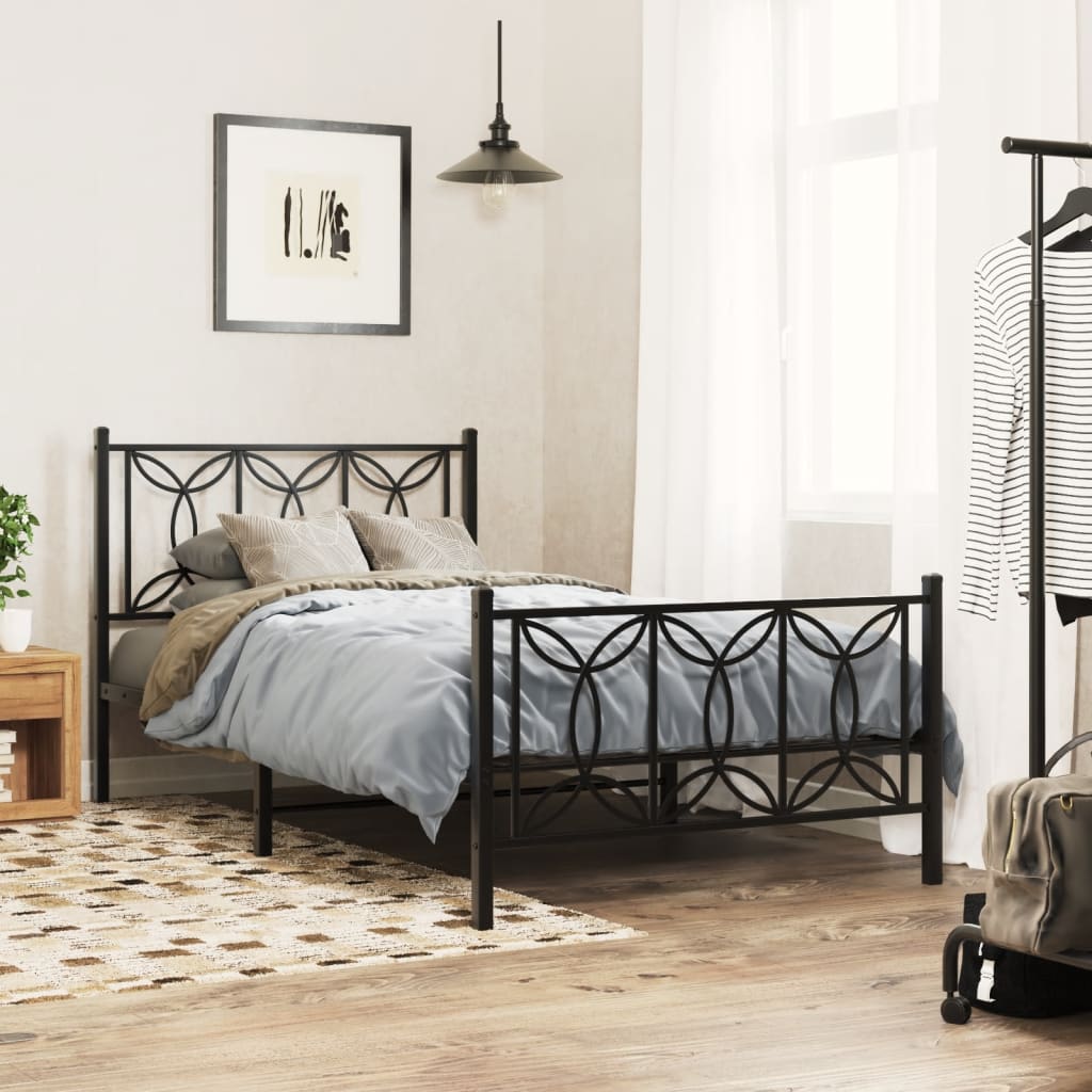 vidaXL Estructura cama sin colchón con estribo metal negro 100x200 cm