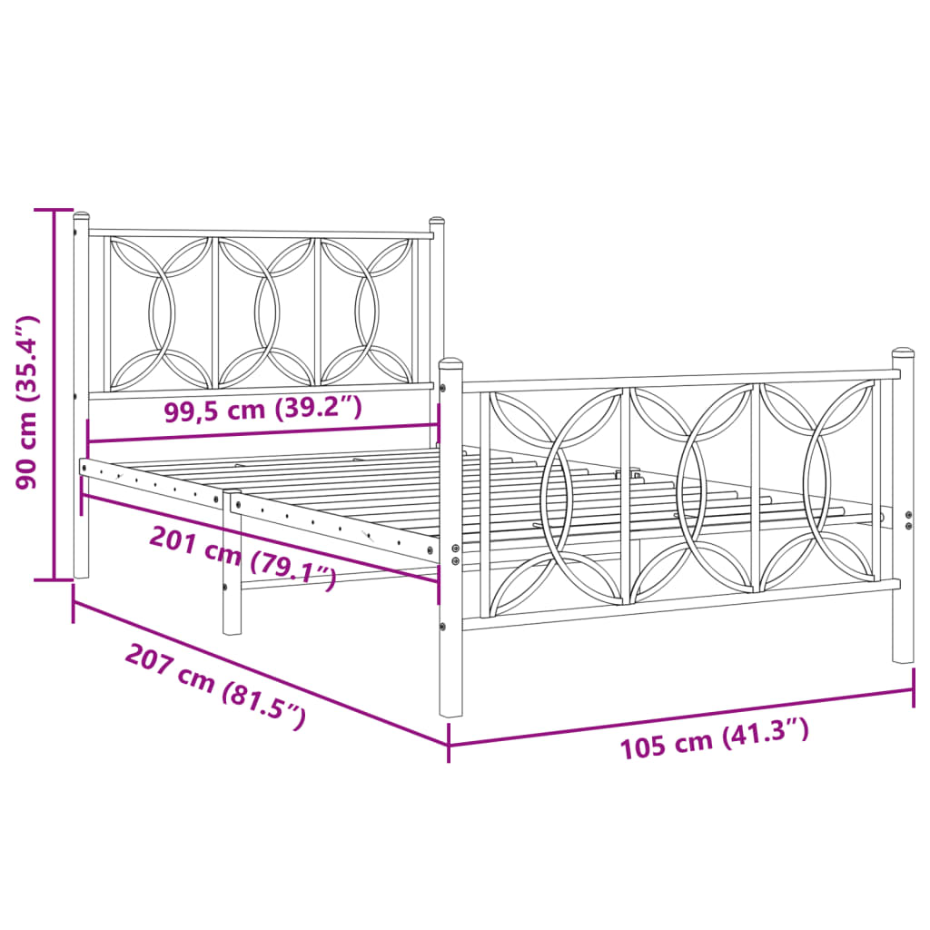 vidaXL Estructura cama sin colchón con estribo metal negro 100x200 cm